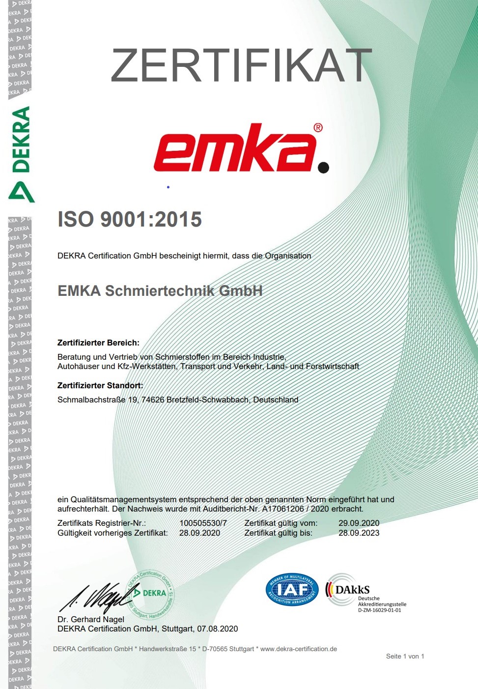 EMKA Schmiertechnik GmbH сертифікована
