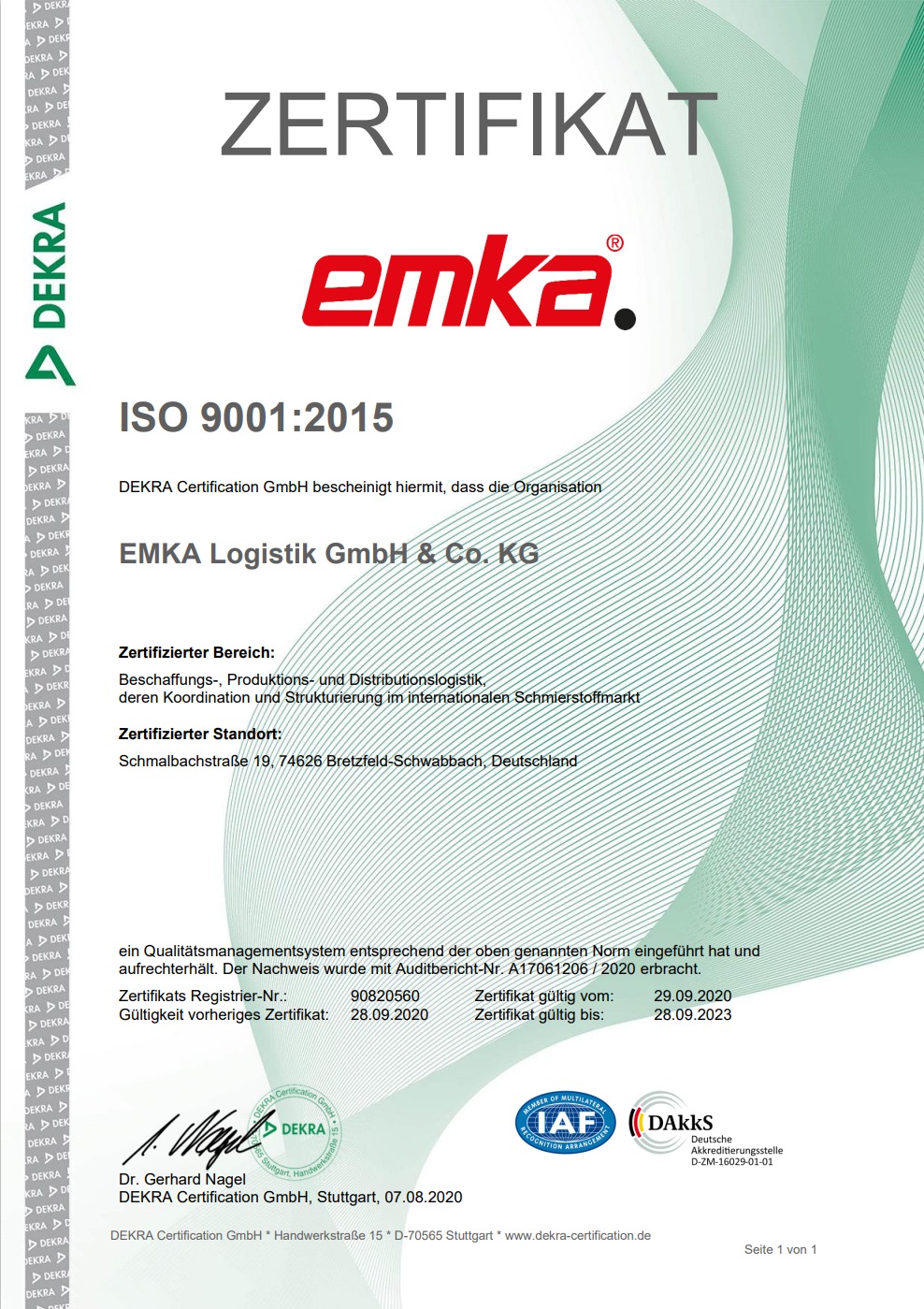 EMKA Schmiertechnik GmbH сертифікована